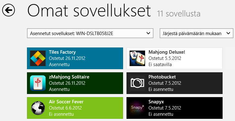 Windows 8.1 s. 15/60 4. Windows näyttää oletuksena ne sovellukset, joita ei ole asennettu kyseiseen koneeseen.