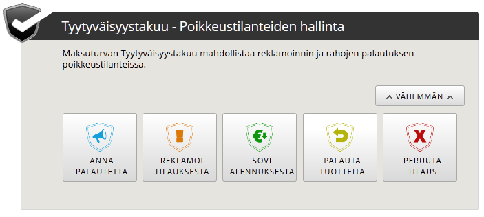 7 Tyytyväisyystakuu mahdollistaa ostajalle seuraavat toimenpiteet: Palautteen antaminen verkkokaupalle Reklamaatio Ostaja voi tehdä kauppiaalle reklamaation esimerkiksi, jos tilausta ei ole