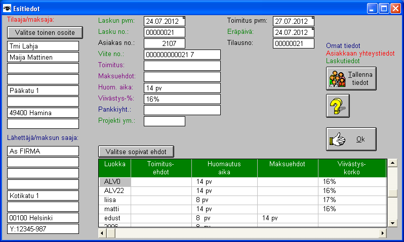 8.5.2012 Toimiala -toiminnossa etsi-kenttä. 9.6.2012 Käsittele lisätekstissä parannuksia: Poista lisäteksti -valikko ja pistenappia painamalla ohjelma avaa lisätekstin. 5.7.