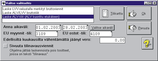 Kirjanpito 14.12.2002 Automaattiviennit voidaan lajitella aakkosjärjestykseen. Automaattiviennit voidaan tallentaa ja hakea toisesta tiedostosta. 18.12.2002 Kirjanpidon kriterilomakkeessa lisää pudotusvalikkoja.