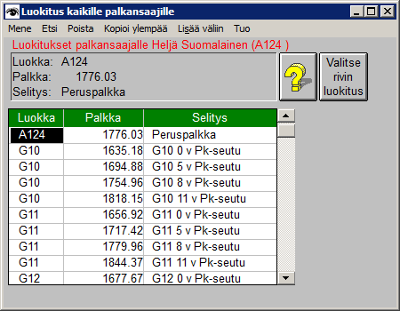 11.7.2015 Useita käyttäjäliittymäparannuksia Lisää -palkka -ikkunaan. 12.7.2015 Palkkaluokitustaulukko.