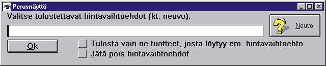 Tuoterekisteri/Varastonhallinta 10.12.2002 "Muodosta hinta seuraavasti" -toiminnossa myös yksinkertainen kate-% laskenta. 10.12.2002 Normaali/yksinkertainen kate-% laskenta useaan tulosteeseen vaihtoehdoksi.