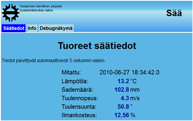 5. Selainkäyttöliittymän toteutus 11 Kuva 5.1: Toteutetun selainkäyttöliittymän pää- ja aloitussivu. teutuksessa kaikkia alasivuja ei noudeta palvelimelta verkkosivua ladattaessa.