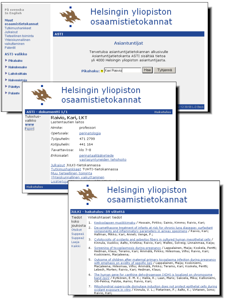 3.4 Hakemistopalvelujen ongelmat Kuva 16: Esimerkki ASTI ja