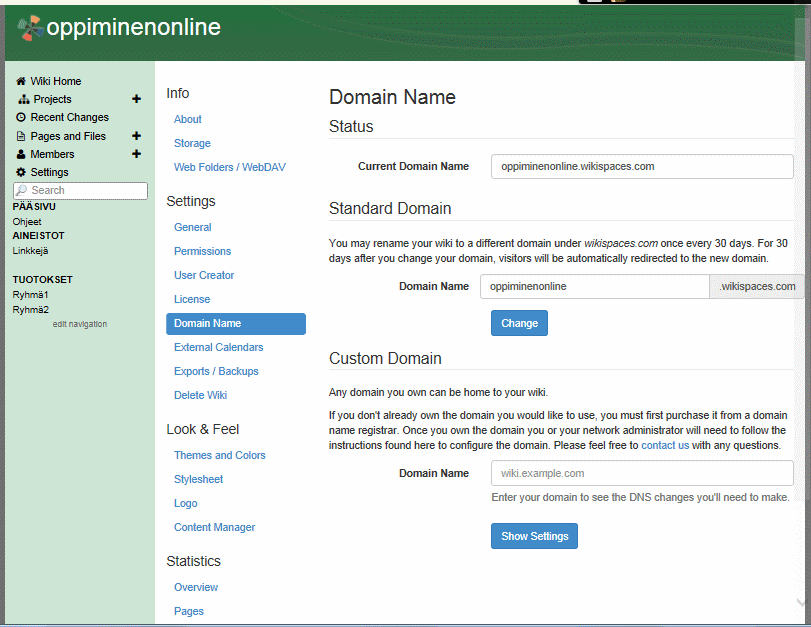 Wikin Domain (www osoite) Domain muutettavissa kerran kuussa Wikiin
