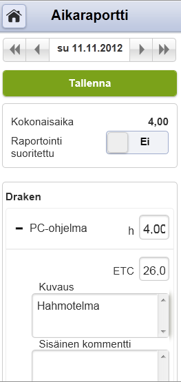 oleva aika (ECT) ja kommentit voidaan myös lisätä.