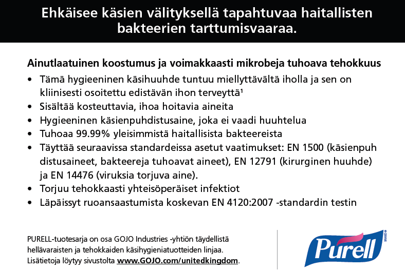 Hinnasto 2014 Gojo saippuat ja Purell käsiendesifiointi tuotteet PURELL täydellinen ratkaisu toistuvaan käsienpesuun.