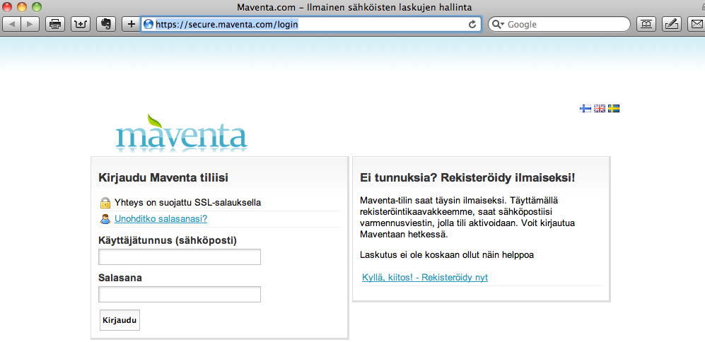 6 (15) Tämän jälkeen verkkolaskutilin määrittely on valmis. 1.4 Visma AutoInvoice palvelunhallinta Pääset Visma AutoInvoice palvelusivuille koska tahansa osoitteessa https://login.maventa.
