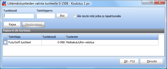 LIITÄNNÄISTUOTTEET* YLEISTÄ Liitännäistuotteilla saadaan ohjelma ehdottamaan lisätuotteita, kun tietty tuote myydään.