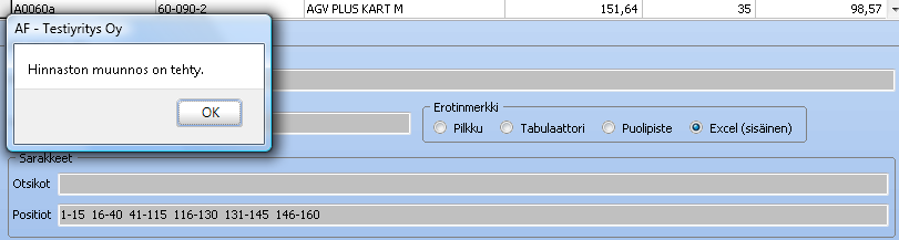 Ohjelmaan on kehitetty tuki sekä Excel 2007 että Excel 2003/97 muotoa varten. Tätä vanhempia Excel-muotoja ei tueta.