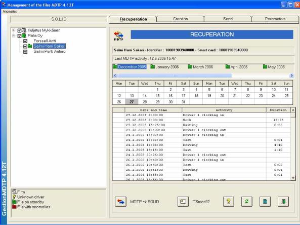 Mikäli MDTP-tiedosto on luotu kuljettajakortista, jota ei ole aiemmin luettu ohjelmistoon, muodostaa ohjelmisto kohdan «Tuntematon kuljettaja» ikkunan vasemmassa laidassa olevaan listaan.