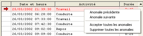Siirrettävien tietojen tarkastelu Kun klikkaat kuljettajan nimeä, jolla on siirrettäviä tiedostoja (vihreä symboli nimen kohdalla ), ilmestyy ikkunan oikeaan reunaan tietoa siirrettävistä
