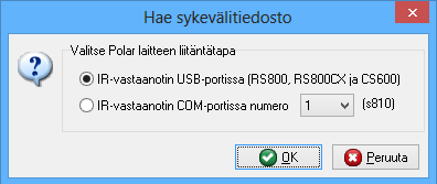 MITTAUSJAKSOJEN LATAAMINEN POLAR- LAITTEESTA Mittausten lataaminen Polar S810:stä, Polar RS800/CX:sta tai Polar CS600:sta tapahtuu infrapunayhteyden avulla.