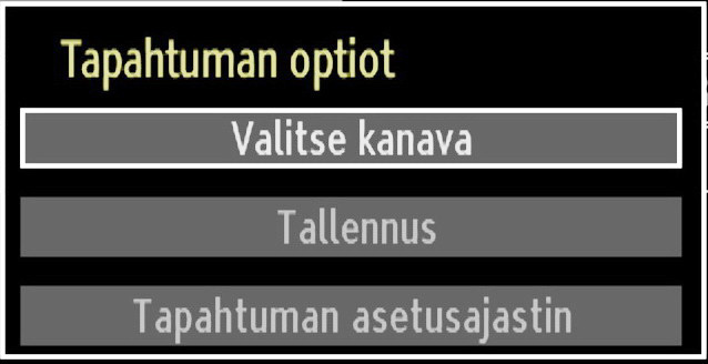 Punainen painike (Edellinen päivä): Näyttää edellisen päivän ohjelmat. Vihreä päivä (Seuraava päivä): Näyttää seuraavan päivän ohjelmat. Keltainen painike (Zoomaa): Laajentaa ohjelmatiedot.