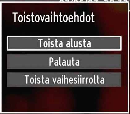 Ajanvaihto-asetusten lisätietojen saamiseksi. Huom: Toiselle lähetykselle tai lähteelle vaihtaminen ja päävalikon katsominen ei ole käytettävissä ajanvaihdon aikana.