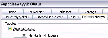 - 123 - Jos et ole käyttänyt tavutuksen ohjausta kappaletyyleistä edellä kuvatulla tavalla, voit määrätä automaattisen tavutuksen jo kirjoitettuun tekstiin myös tavallisten kappalemuotoilujen avulla: