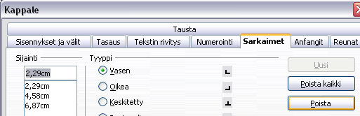 - 140 - Sisennys voidaan tehdä myös toimenpiteellä Muotoilu -> Kappale: valitse välilehti Sisennykset ja välit ja aseta siellä haluamasi arvot kenttiin Vasemmalta (vasemman puolen sisennys), Oikealta