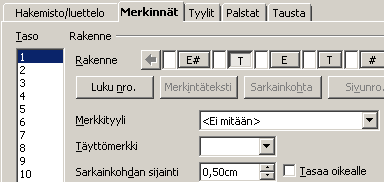 - 165 (otsikon teksti) väliselle vaaleammalle alueelle (tyhjä kenttä) ja napsauta hiiren vasenta näppäintä. Valitse painonappi Sarkainkohta.