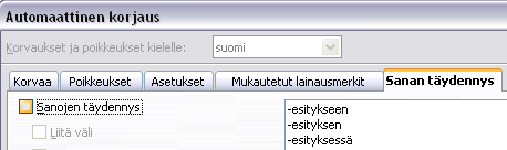 - 168-3.31. Miten estän sanojen automaattisen täydennyksen?