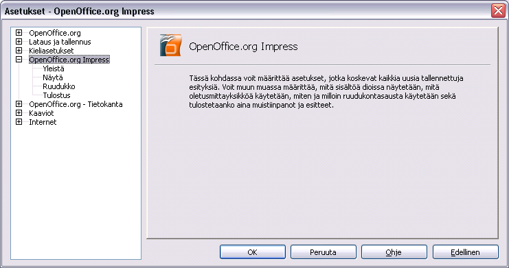 - 30 C7. Impress Impress-ohjelman asetusten määräämiseksi esitysohjelman tulee olla aktiivisena.