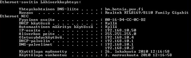 47 6.3.4 HM1-serverin testaus Serverin toiminta testataan kirjautumalla luodulla käyttäjillä toimialueelle, jos kirjautuminen onnistuu AD, DNS ja DHCP toimii oikein.