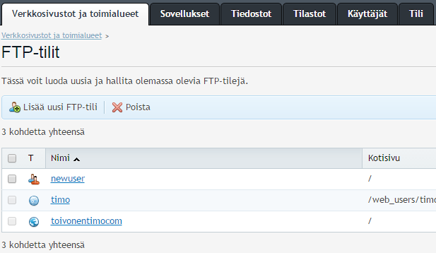 16 3 Tiedostojen siirto FTP-ohjelmalla Selaimen lisäksi palvelimelle voidaan helposti siirtää tiedostoja myös FTP-ohjelmalla. Eräs suosittu ja ilmainen FTP-ohjelma on FileZilla.