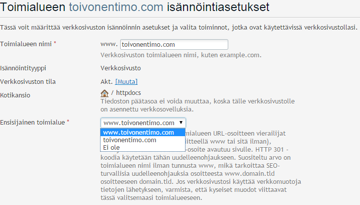 5 2.2 Ensisijaisen toimialueen valinta 1. Paina etusivulta Isännöintiasetukset -painiketta. 2. Valitse