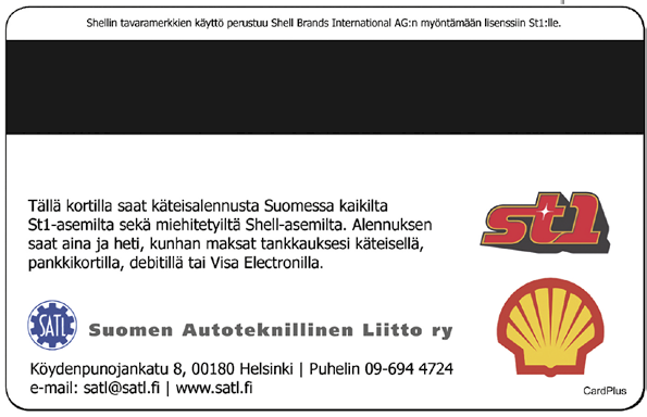 Liiton oma jäsenkortti on tulossa kaikille henkilöjäsenille. Se toteutetaan yhteistyössä St1:n kanssa. Kortti on Liiton väreissä toteutettu St1:n ja Shellin muovinen käteisalennuskortti.