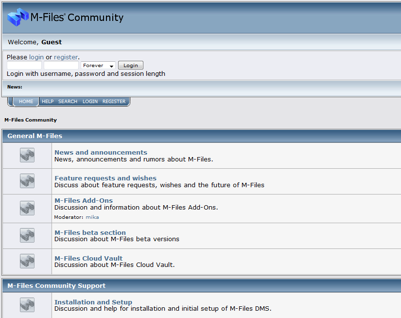 64 Kuva 5.13. M-Files Community -keskusteluryhmä (M-Files 2011b). Käytännössä M-Files Community on M-Files-ohjelmiston tietämyskanta (engl.