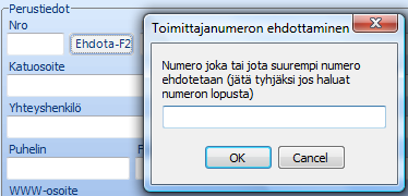 Toimittajat voi ruudulla järjestää sarakeotsikkoa napsauttamalla, esimerkiksi numero-, nimi- tai paikkakuntajärjestykseen.