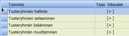 Tuoteryhmällä on kenttä Lisätietoja ja ruksi Näytä haettaessa. Huomautukset näytetään, kun myyntiruudulle haetaan tuoteryhmään kuuluva tuote.