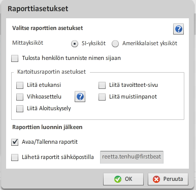 46 4.6 Raporttien luominen Kun ryhmän jäsenten täyttämät tiedot on tarkistettu ja mittaukset on ladattu ja jaettu sopiviin osiin, voit luoda kartoitusraportit. 1.