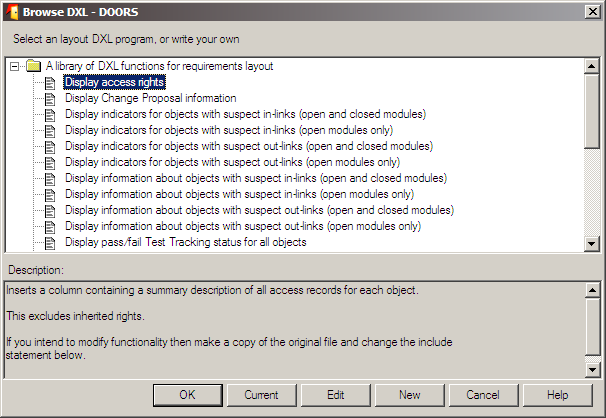 DXL Library: Layout DXL Myös sarakkeisiin sijoitettavasta Layout DXL:stä löytyy oma kirjastonsa: Insert / Column ja valinta Layout DXL /