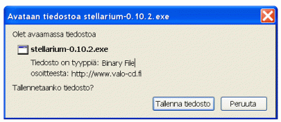 2. ASENNUS WINDOWSIIN Asentaaksesi Stellariumin Windowsiin joudut ensin lataamaan sen. Suomeksi lokalisoitu Stellarium on saatavilla esimerkiksi VALO-CD:n sivuilta.