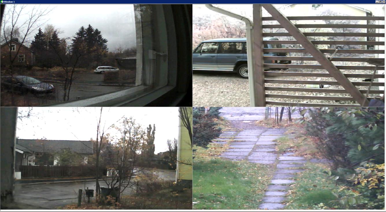 Luonnin jälkeen voit raahata halutut kamerat pikkukuvapalkista ikkunaan (huomaa: Raahaa kuvat lopulliseen paikkaan, kuvia ei voi siirtää. Jos näyttöikkuna menee "pilalle" voit aina luoda uuden).