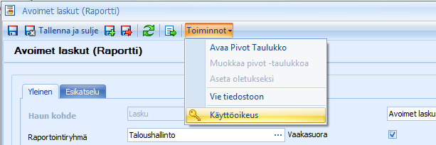 36 (/ 92) Vastaavasti voidaan määritellä, mitkä käyttäjäryhmät näkevät tietyt raportit ja näkymät. Raporttien käyttäjäryhmävalinnat tehdään Asetuksissa Pikaraportit ja näkymät kansiossa.