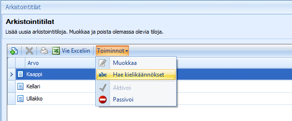 54 (/ 92) 5.2.6 Arkistointitilat Toimeksiantoa arkistoitaessa tulee toimeksiannolle antaa myös arkistointitila.