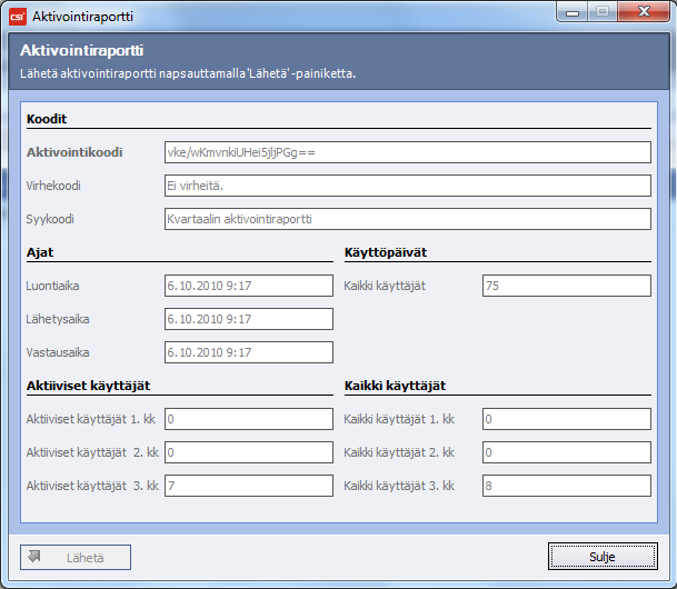 91 (/ 92) 8 Aktivointiraportin asetukset Aktivointiraportin asetukset jakautuvat kahteen osioon; Aktivointiraportteihin ja Aktivointiraportin parametreihin. 8.1 Aktivointiraportit Aktivointiraportit näkymässä on lista niistä raporteista, jotka ovat CSI ohjelmasta lähteneet CSI Helsinkiin.