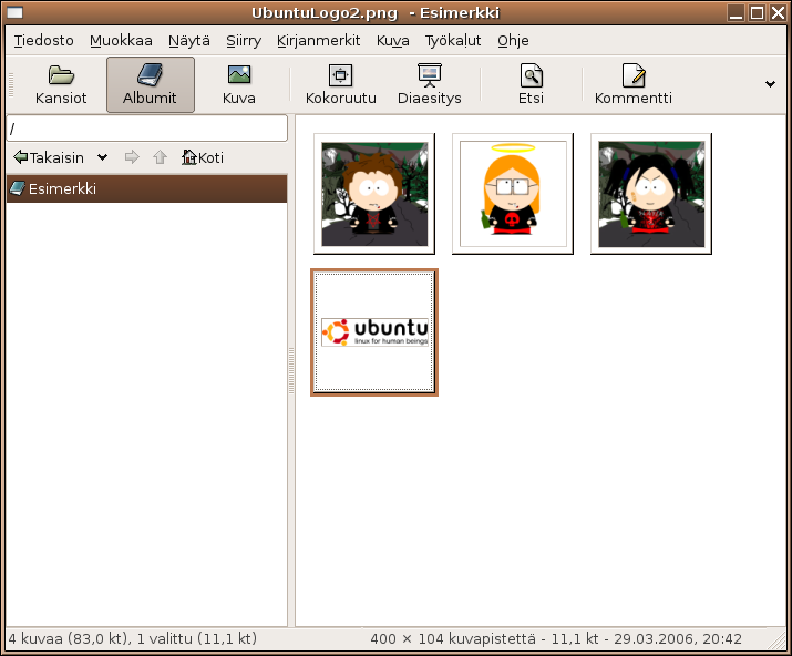 Ubuntu tutuksi/tulostettava versio 25 Digikuvat Kuvatiedostojen katseluun ja arkistointiin Ubuntun käyttää oletuksen Gthumb-nimistä ohjelmaa.