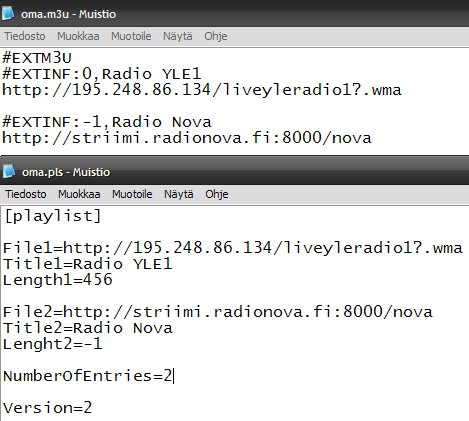 26 Kuva 7. Soittolistojen m3u- ja pls-rakenteet. 3.5.2 Internetradiot Suomessa Suomessa on myös radioasemia, jotka toimivat vain internetistä käsin.