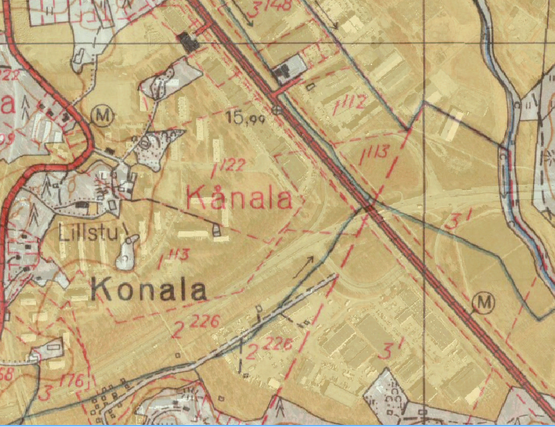 Vuosien 1964 ja 1991 kartat päällekkäin osaksi