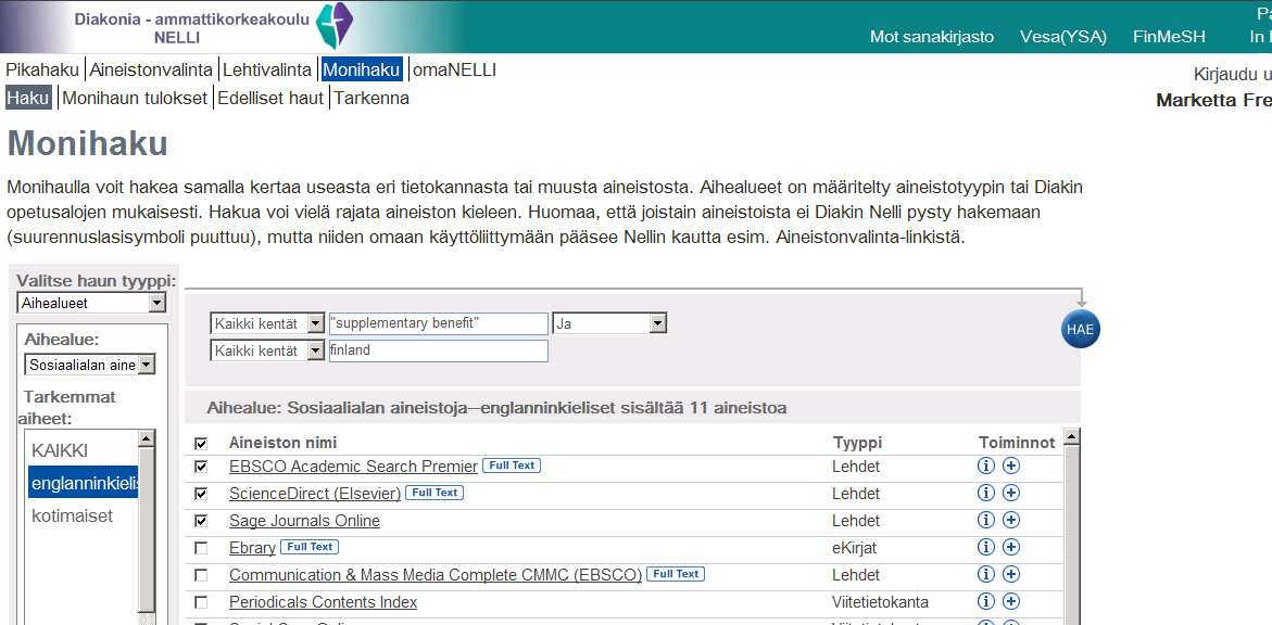 supplementary benefit [toimeentulotuki] AND Finland