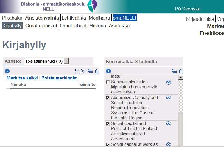klikkaamalla aiemmin koriin keräämäsi viitteet.