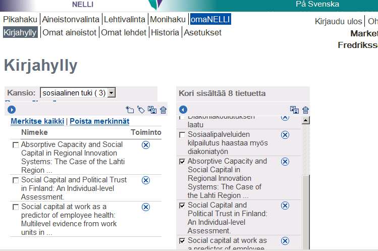 Kirjahyllyyn tallennettujen