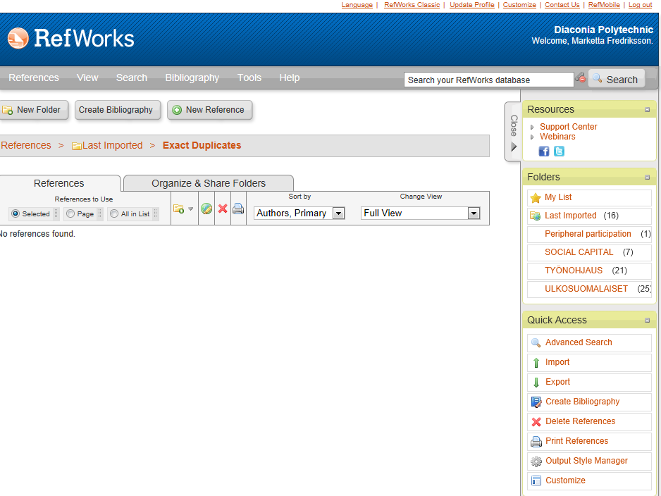 12 4 Oman Refworks tietokannan hallinnointi 4.