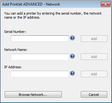 Käyttöönotto Näyttöön tulee näkyviin seuraava ikkuna: Kuva 66 PrintJet ADVANCED Explorer 19 Lisää PrintJet ADVANCED napsauttamalla [Add ] (Lisää) -painiketta.