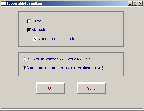 Toukokuu 2014 21 (46) Kiertonopeusraportille tulostuvat nämä edellisen kauden ja vuoden luvut tuotesaldolta, jos raportille ei anneta tilannepäivää.