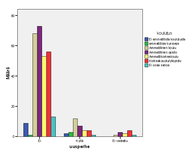 Uusperheellisten määrä suhteessa koulutukseen Koulutus Ei ammatillista koulutusta 11 3,5 ammatillisia kursseja 4 1,3