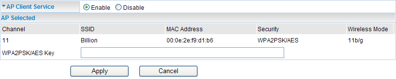 4.3.5 AP Client The AP Client provides the new function of wireless client for AP.