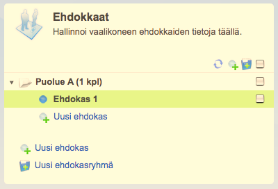 Voit tarjota käyttäjille ehdokasvertailun lisäksi myös vertailun ehdokasryhmien (puolueiden) keskiarvoihin. Jos ehdokkaita on paljon, suosittelemme, että tuot ehdokkaat taulukkomuodossa.